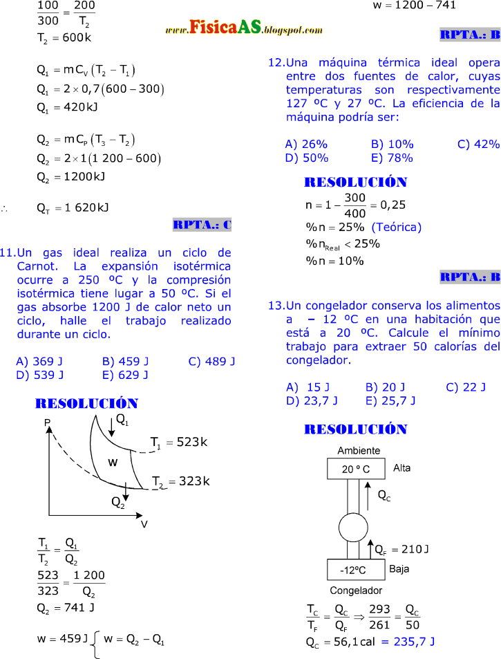 ciclo de carnot ejercicios resueltos